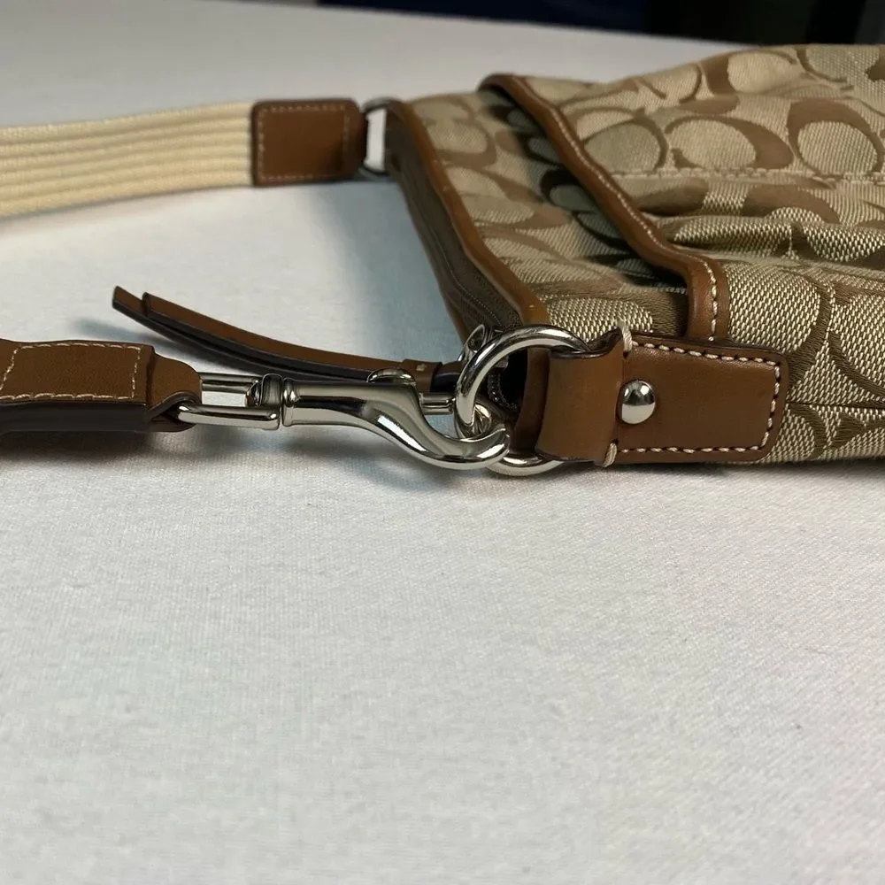 Coach Signature Soho Jacquard Swingpack Pleated Leather Trim Classic